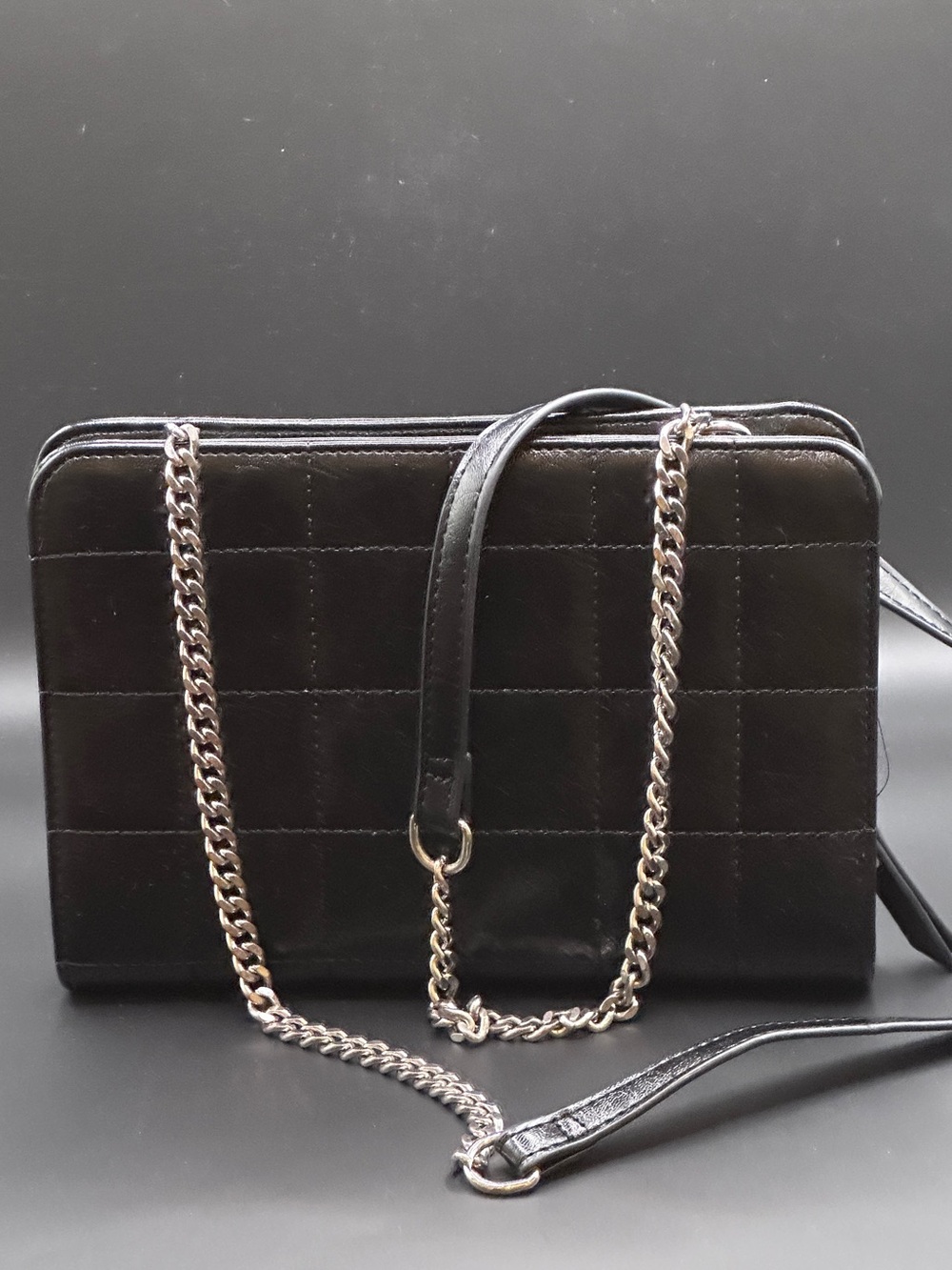 Black Quilted Crossbody Bag with Chain Strap